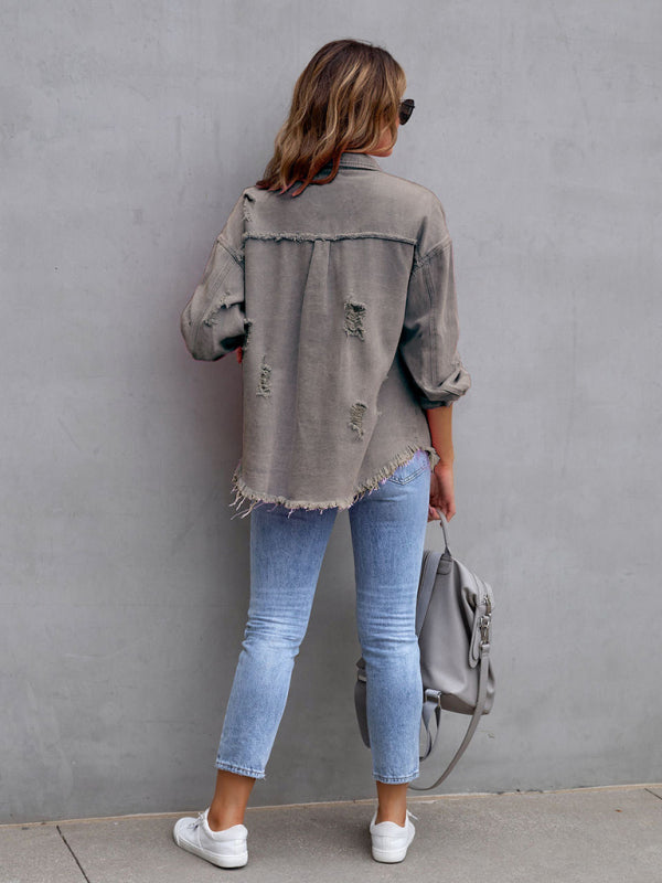 Stilla | Edge Ripped Denim Afslappet Jakke