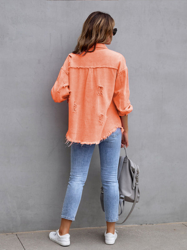 Stilla | Edge Ripped Denim Afslappet Jakke