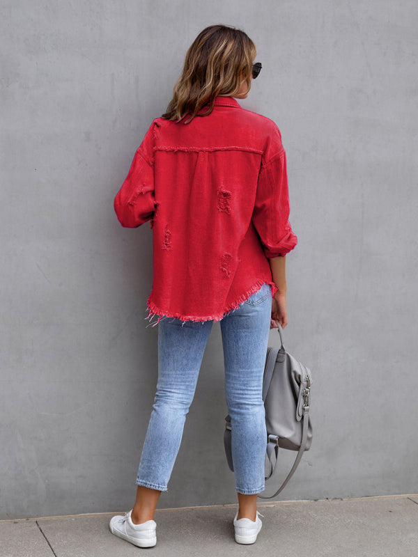 Stilla | Edge Ripped Denim Afslappet Jakke