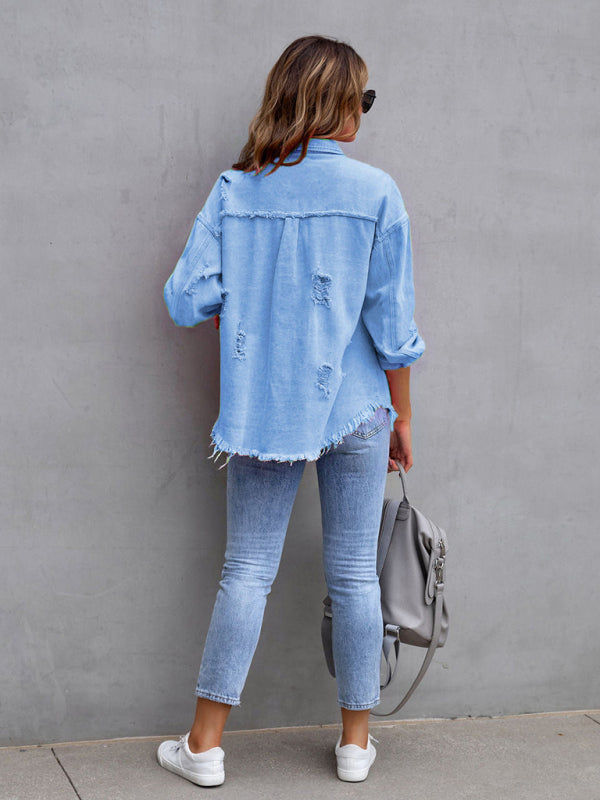 Stilla | Edge Ripped Denim Afslappet Jakke