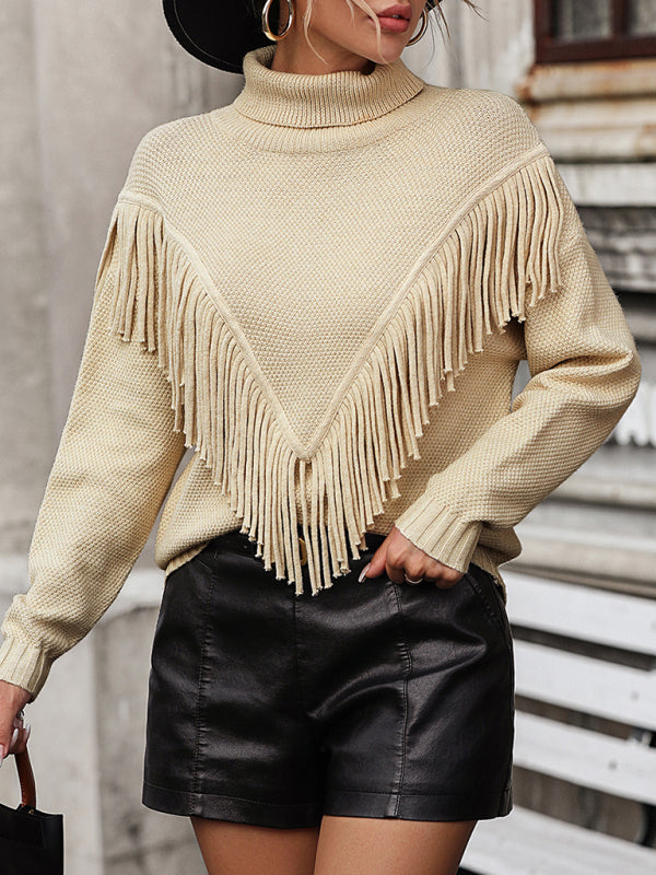 Stilla | Vid Skåret Turtleneck Sweater Med Frynser