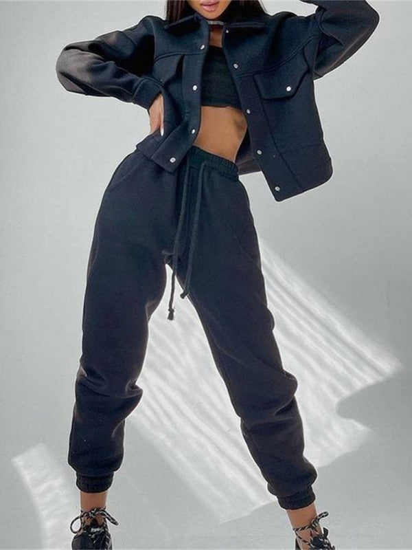 Stilla | Farve Jakke Jakke Casual Bukser Suit Langærmet Jakke Sweater to Delt Suit