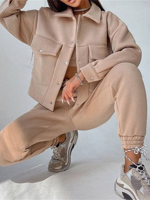 Stilla | Farve Jakke Jakke Casual Bukser Suit Langærmet Jakke Sweater to Delt Suit
