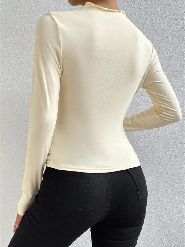 Stilla | Farve Slim Fit Alsidig Rynket Design Langærmet T Shirt Top