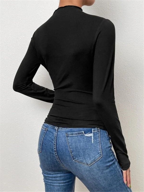 Stilla | Farve Slim Fit Alsidig Rynket Design Langærmet T Shirt Top