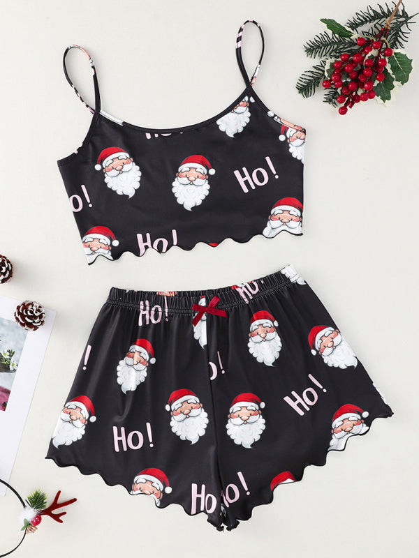 Stilla | Santa Claus Elk Print Uden Ærmer Shorts Simple Casual to Del Hjemmesko