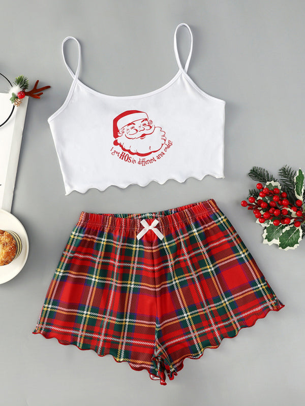Stilla | Santa Claus Elk Print Uden Ærmer Shorts Simple Casual to Del Hjemmesko