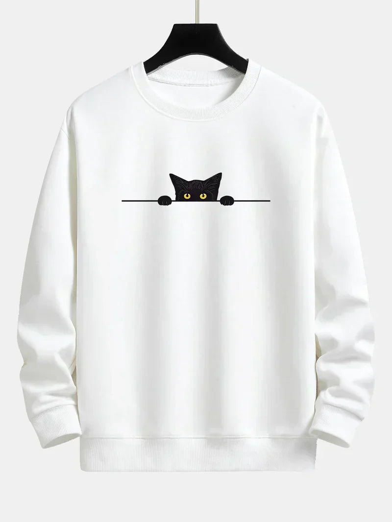 Stilla | Afslappende Sweatshirt med Sort Katteprint