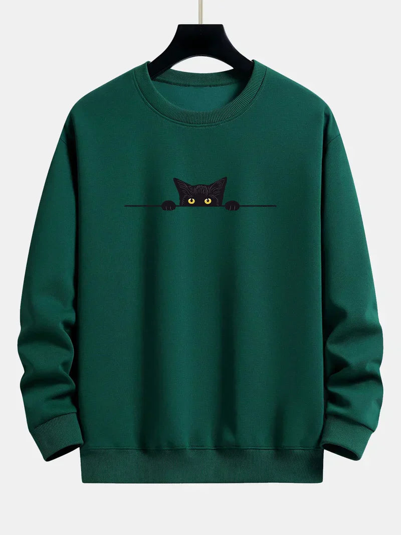 Stilla | Afslappende Sweatshirt med Sort Katteprint