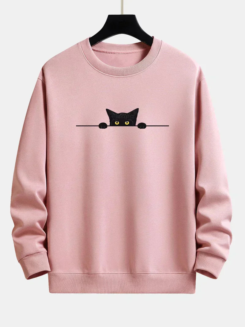 Stilla | Afslappende Sweatshirt med Sort Katteprint