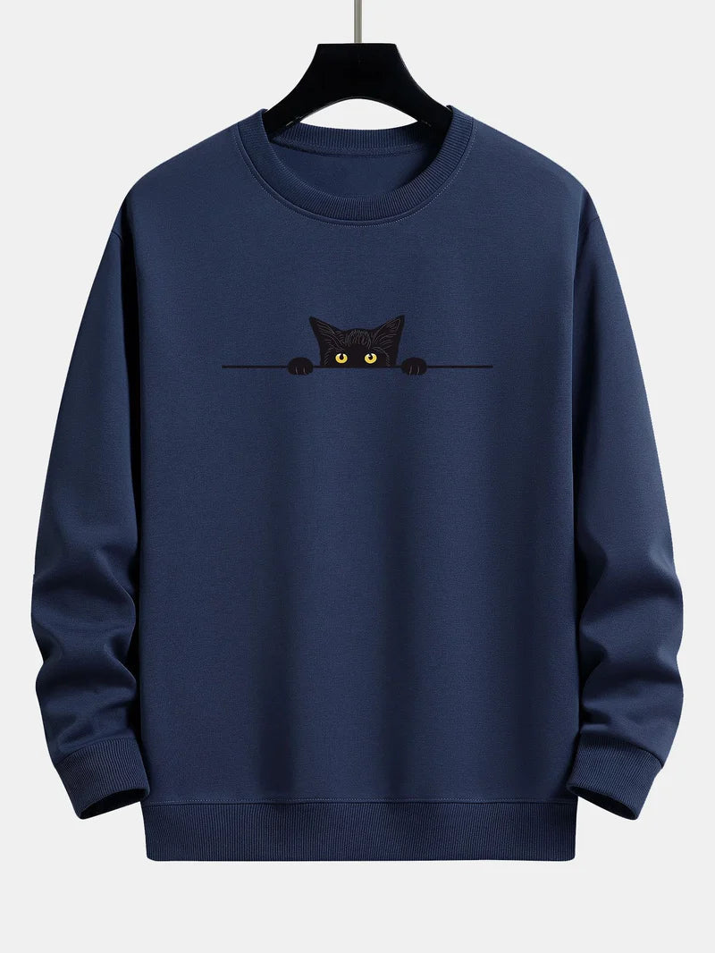 Stilla | Afslappende Sweatshirt med Sort Katteprint