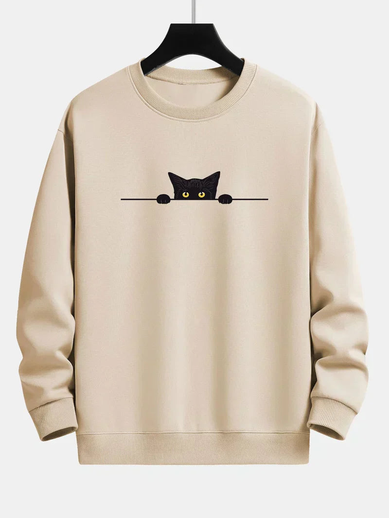 Stilla | Afslappende Sweatshirt med Sort Katteprint