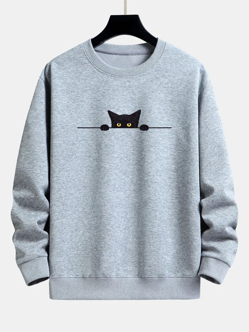 Stilla | Afslappende Sweatshirt med Sort Katteprint