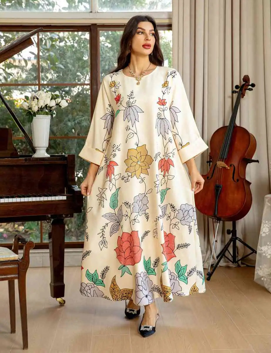 Stilla | Eid Kjole Hotfix Rhinsten Perler Kaftan Kjole