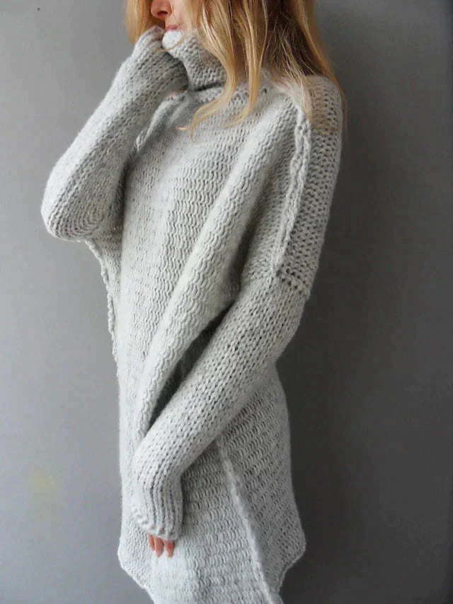 Stilla - Grå oversized sweater med rullekrave