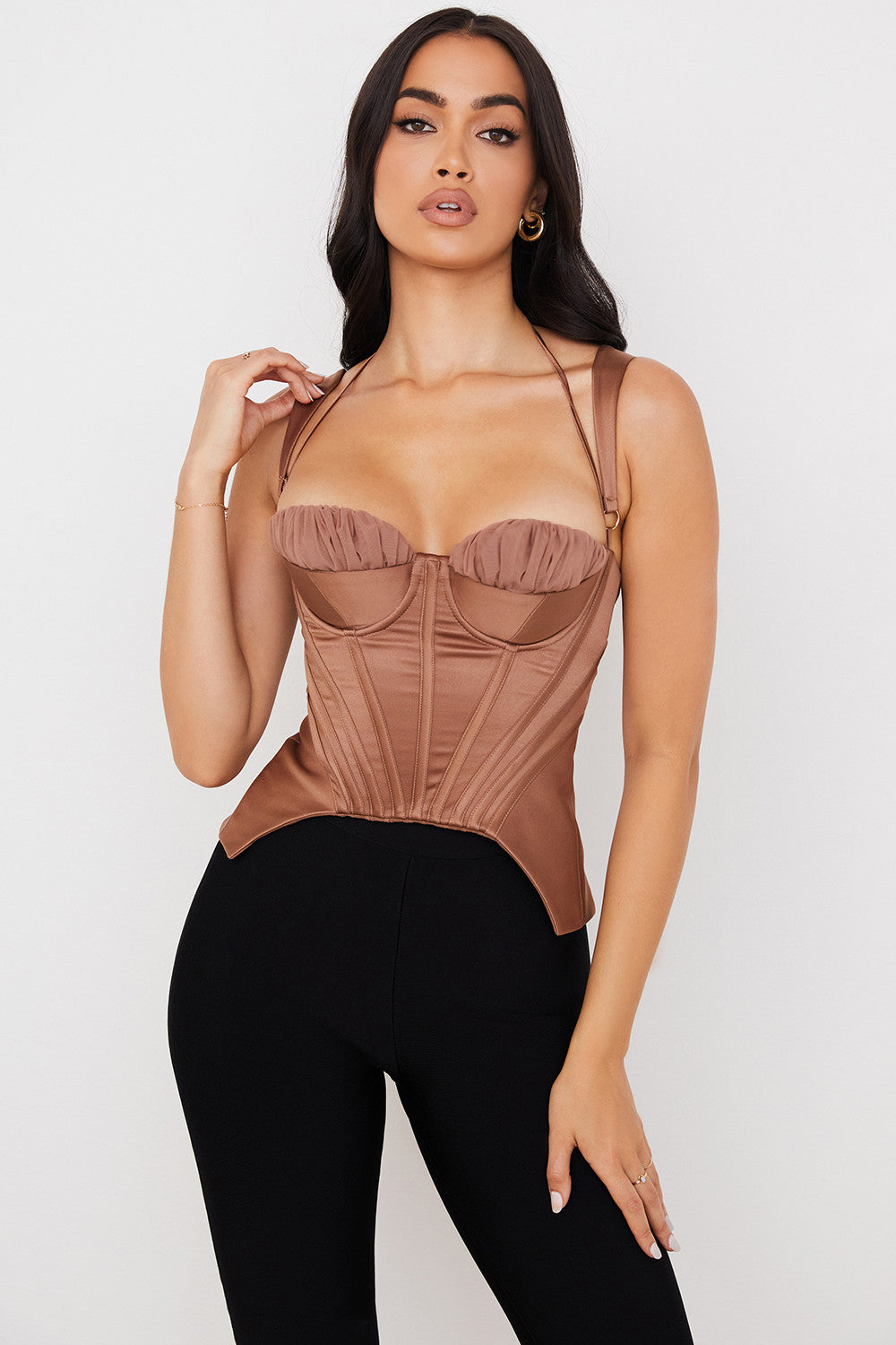 Stilla | Toffee Satin Peplum Korset