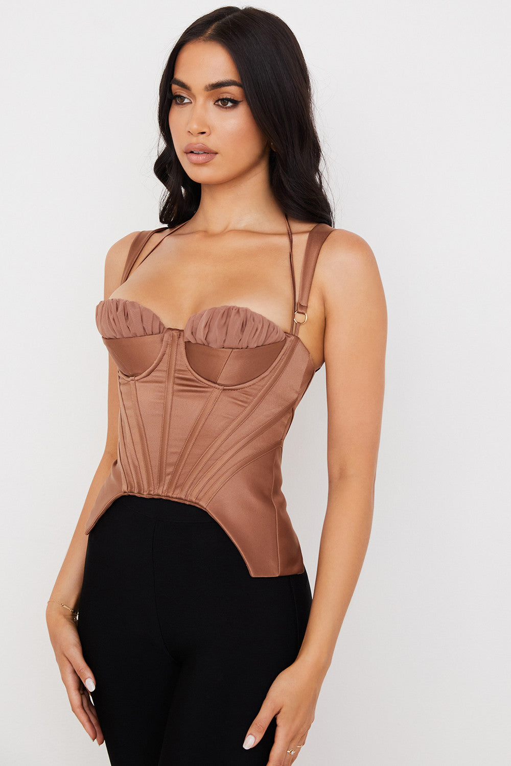 Stilla | Toffee Satin Peplum Korset