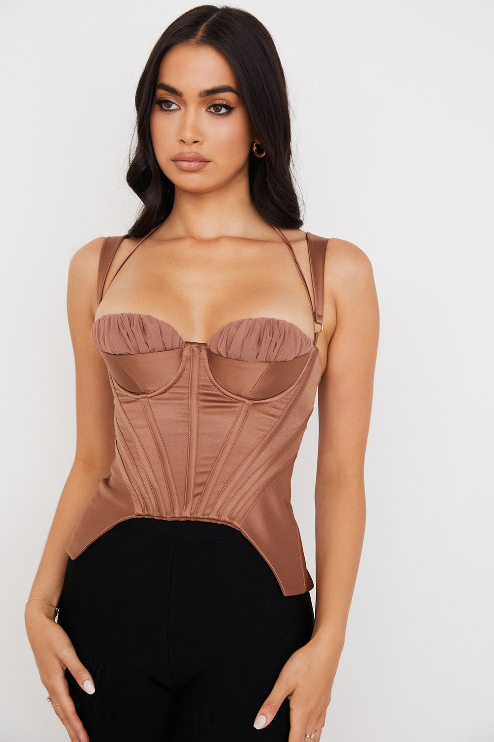 Stilla | Toffee Satin Peplum Korset