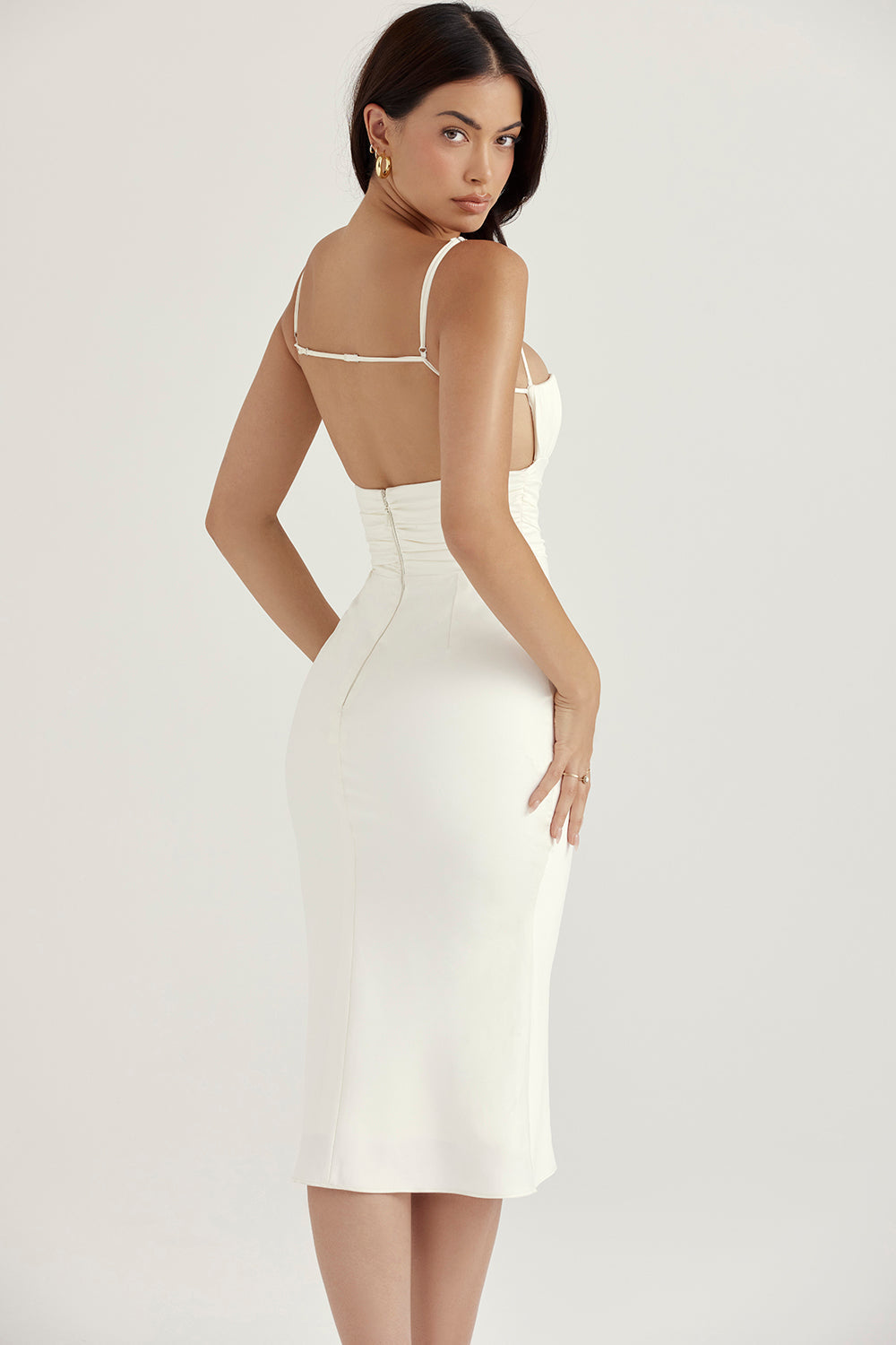 Stilla | Ivory Satin Korset Midikjole