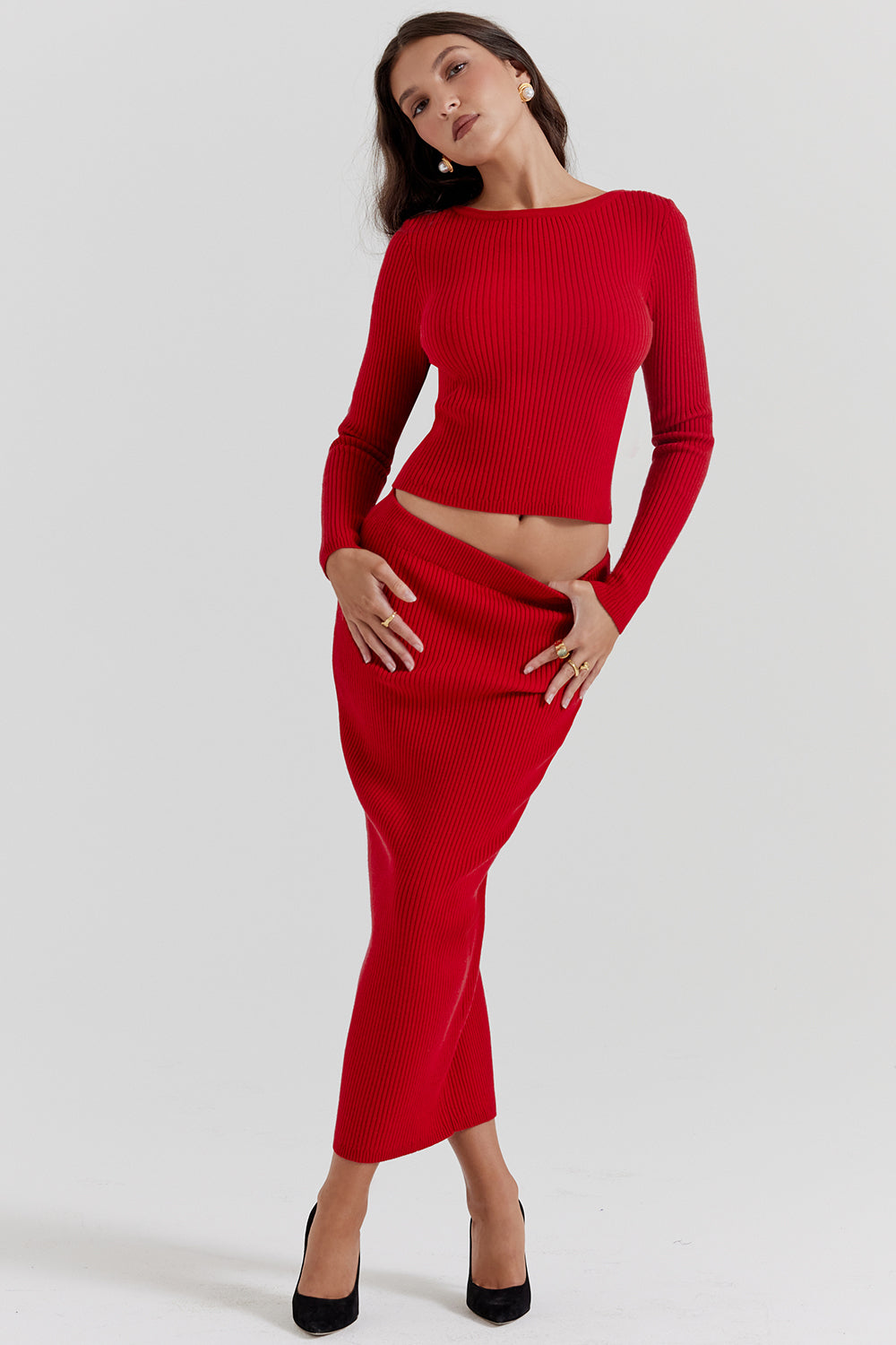 Stilla | Scarlet Rød Cashmere Mix Trøje Med Sløjfe