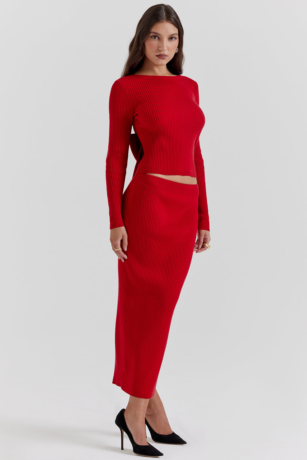 Stilla | Scarlet Rød Cashmere Mix Trøje Med Sløjfe