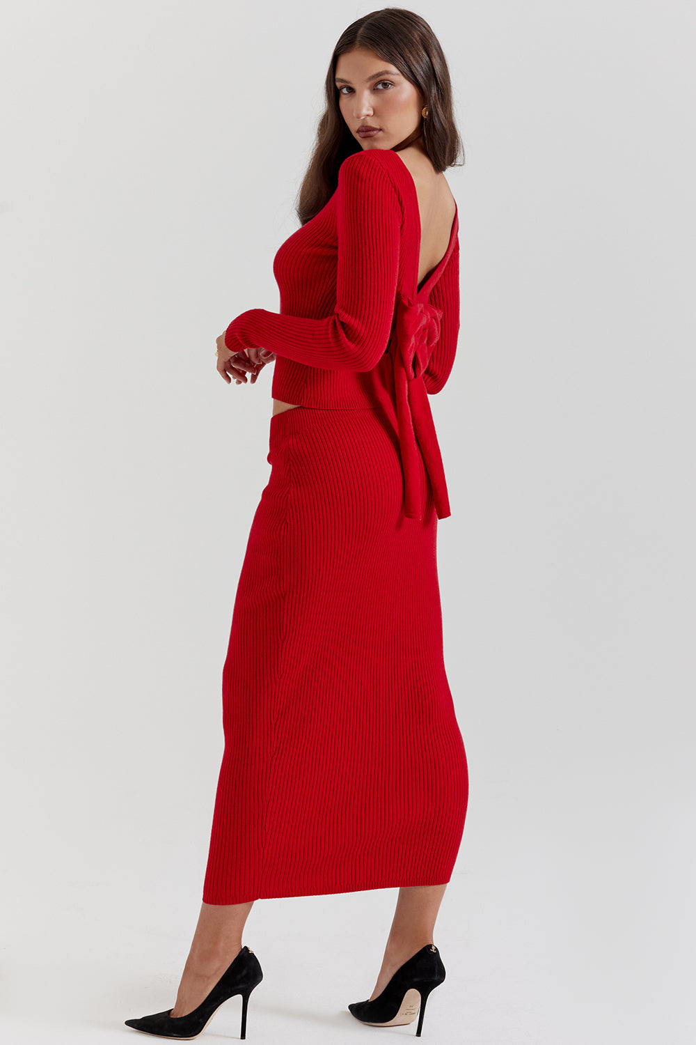 Stilla | Scarlet Rød Cashmere Mix Trøje Med Sløjfe