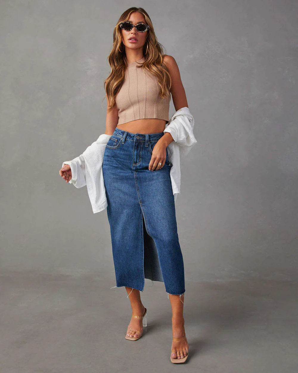 Stilla | Denim Maxi Nederdel Med Slids Foran