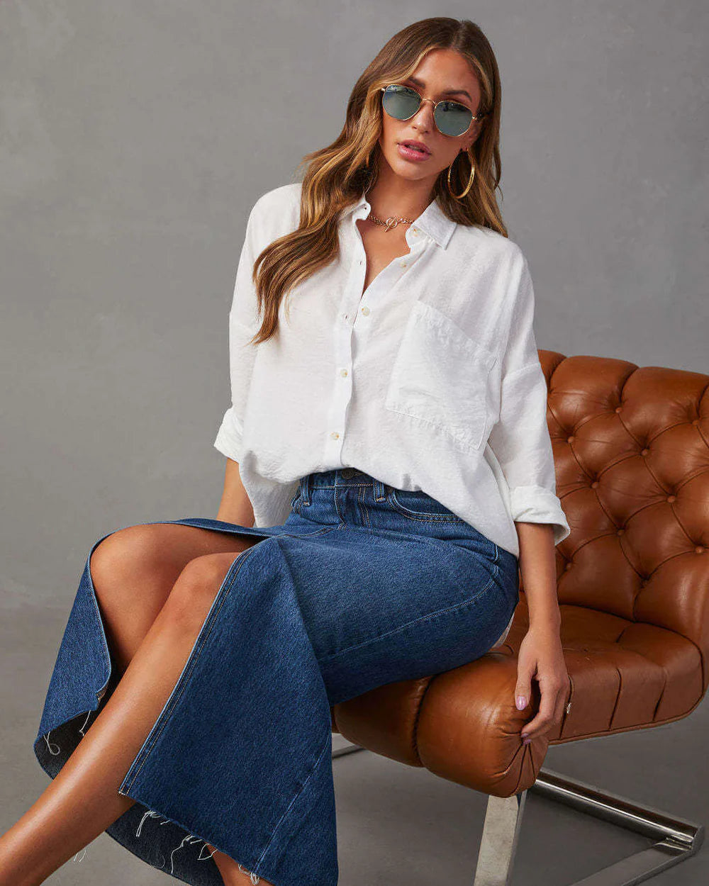 Stilla | Denim Maxi Nederdel Med Slids Foran