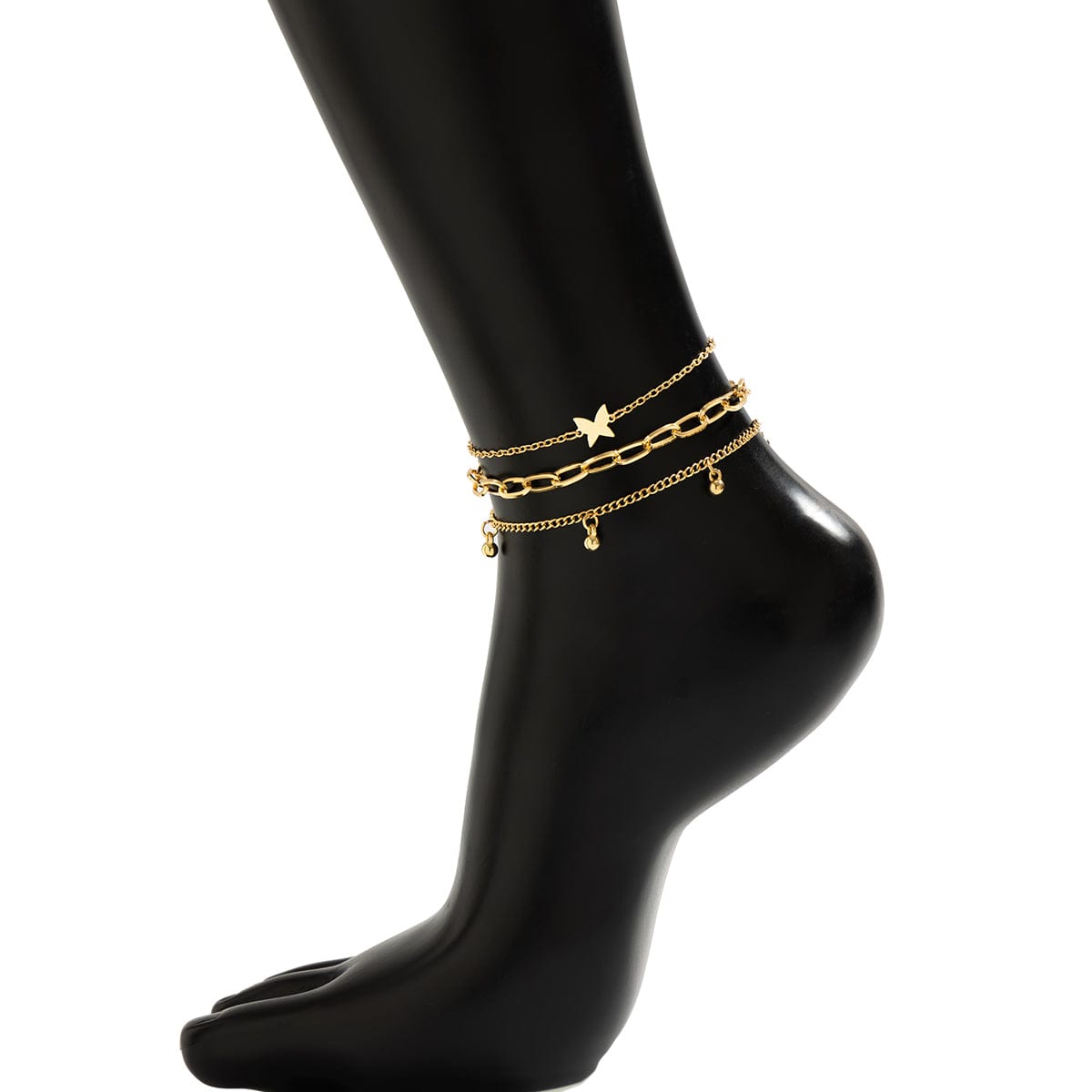 Minimalist 3Pcs Bold Label Sommerfugl Anklet Sæt