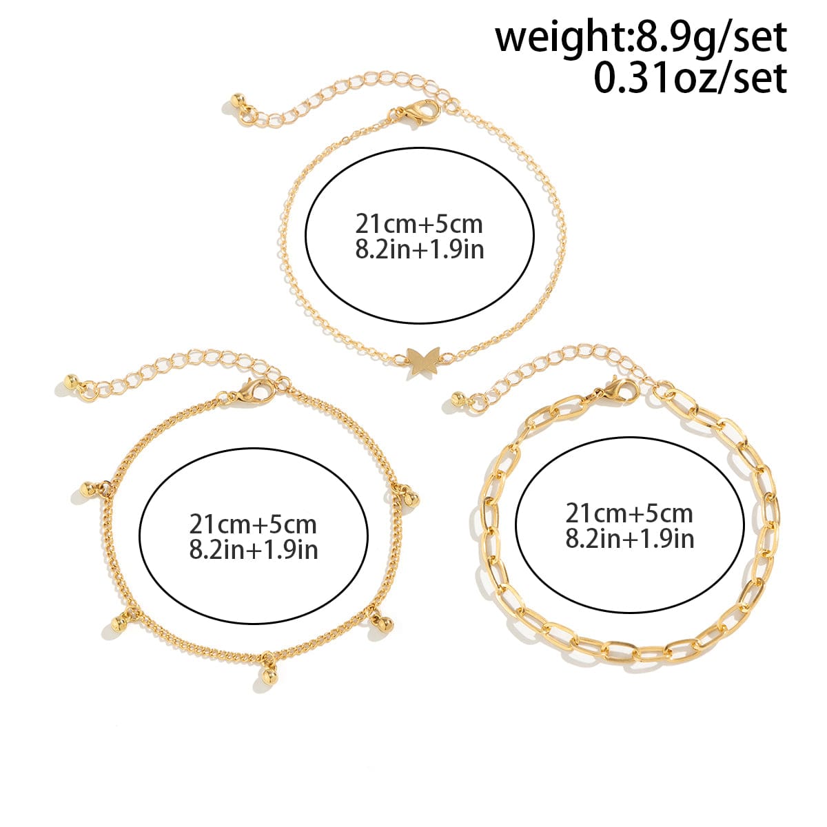 Minimalist 3Pcs Bold Label Sommerfugl Anklet Sæt