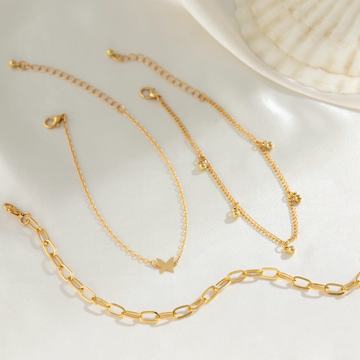 Minimalist 3Pcs Bold Label Sommerfugl Anklet Sæt