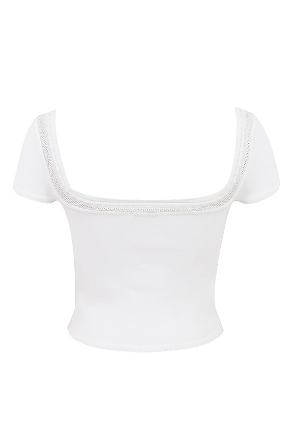 Stilla | Elfenbensfarvet Elegante Ribstrikket Top Med Mini Nederdel