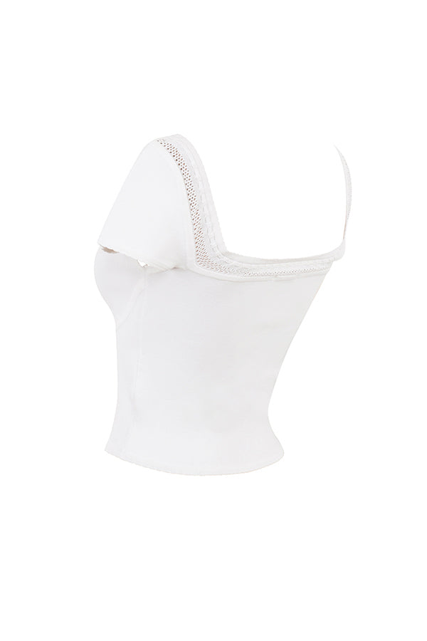 Stilla | Elfenbensfarvet Elegante Ribstrikket Top Med Mini Nederdel