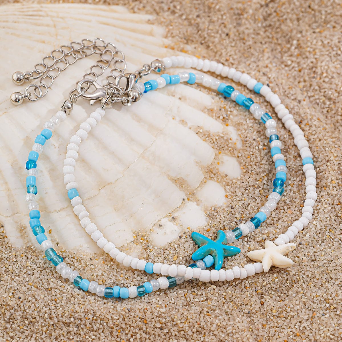 Ocean Style Søstjerne Krystal Frøperler Anklet Sæt