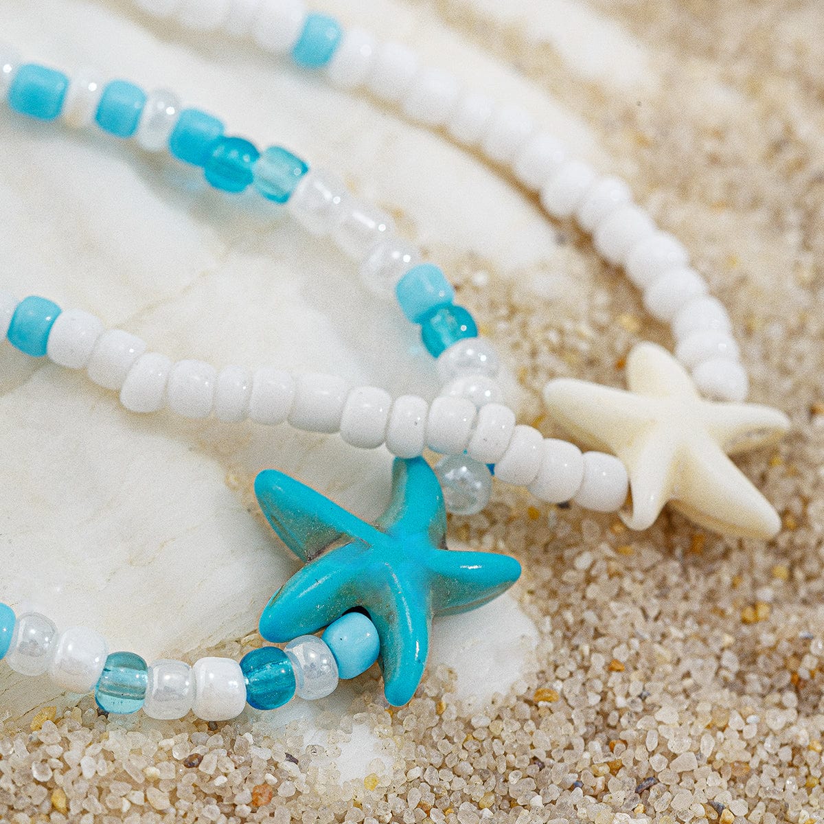 Ocean Style Søstjerne Krystal Frøperler Anklet Sæt