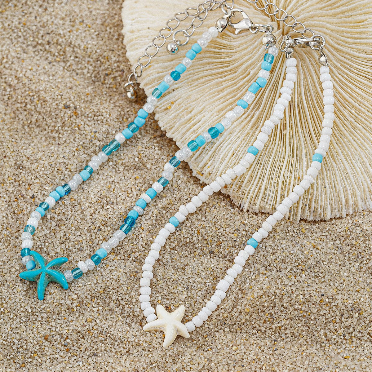 Ocean Style Søstjerne Krystal Frøperler Anklet Sæt