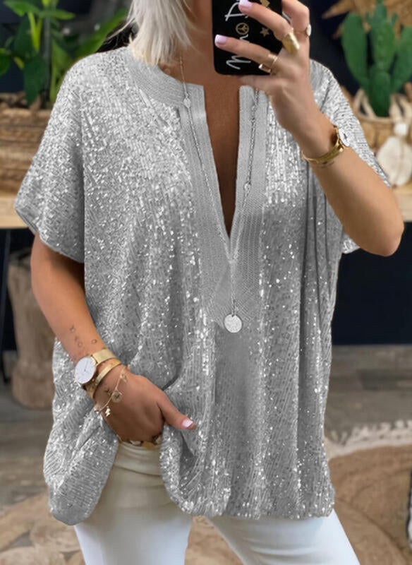 Stilla | Bluse Med Glitrende Pailletter