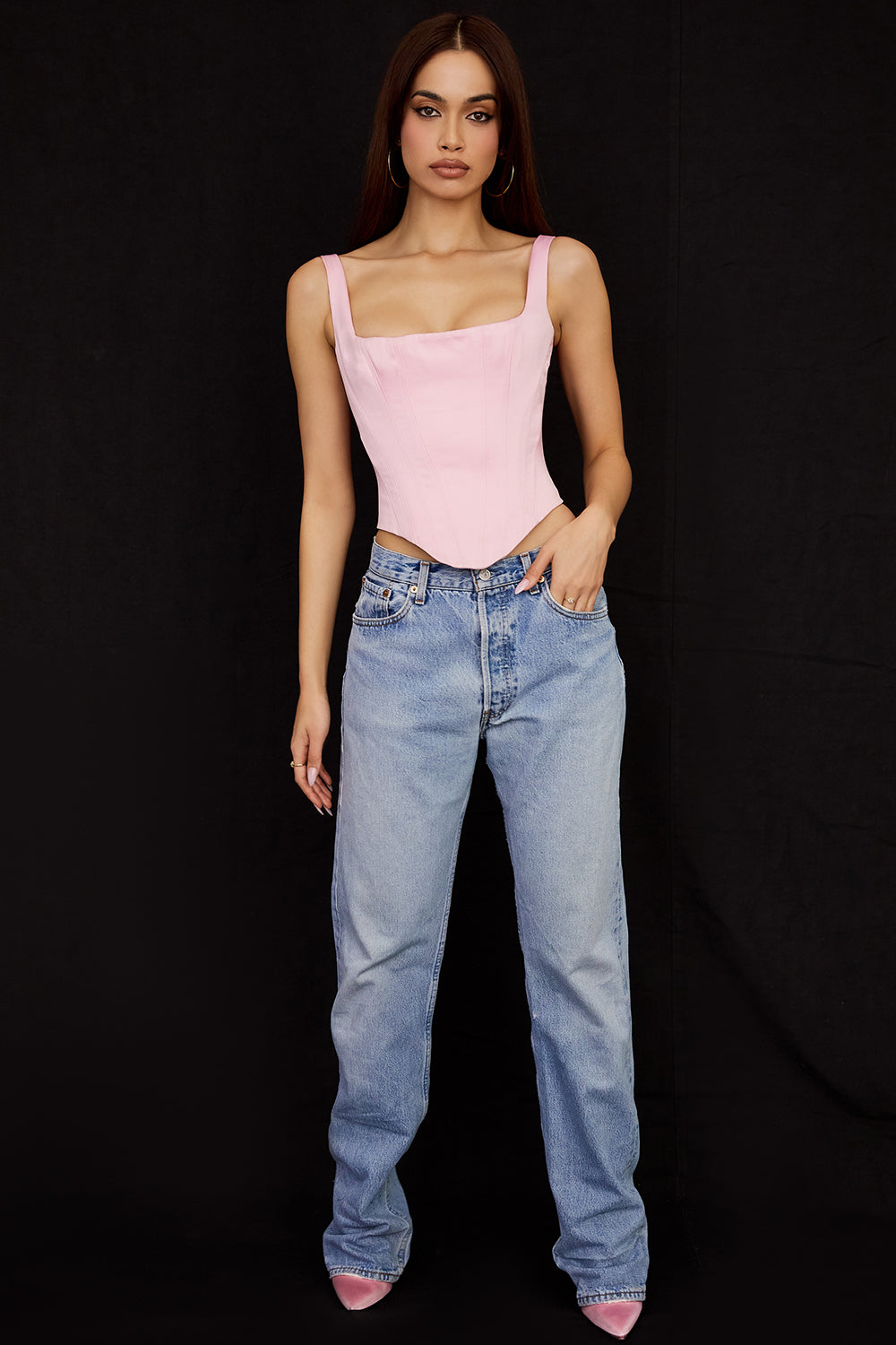 Stilla | Fairy Pink Satin Longline Korset