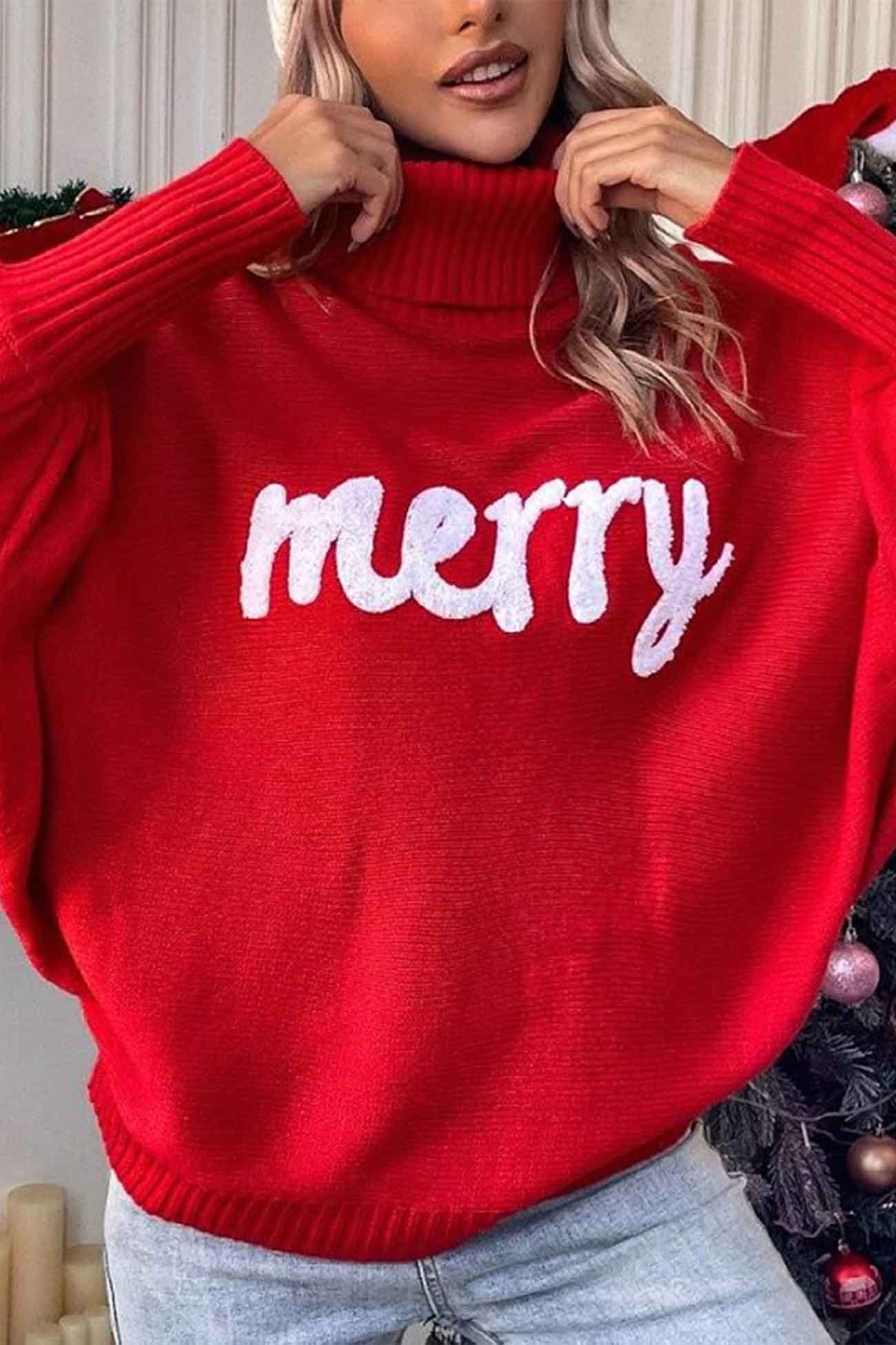 Stilla | Glad Sweater Af Strik Med Rullekrave Og Trykte Ærmer