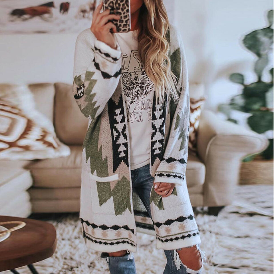 Stilla | Boheme inspireret Åben Cardigan med Geometriske Mønstre