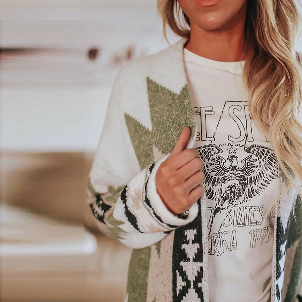 Stilla | Boheme inspireret Åben Cardigan med Geometriske Mønstre