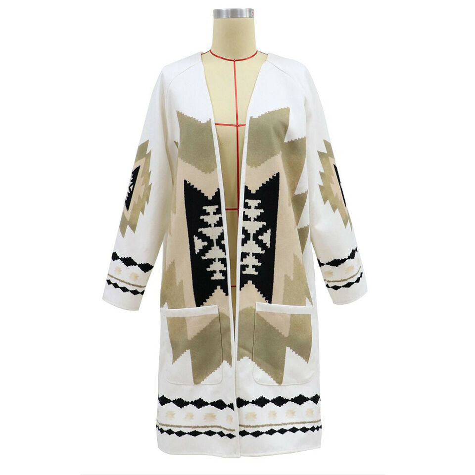 Stilla | Boheme inspireret Åben Cardigan med Geometriske Mønstre