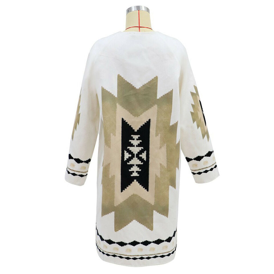 Stilla | Boheme inspireret Åben Cardigan med Geometriske Mønstre