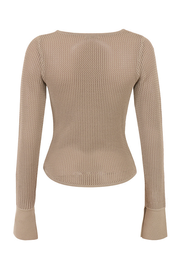 Stilla | Taupe Strik Top Med Lange Ærmer Og Mini Nederdel