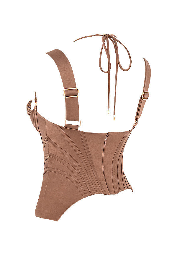 Stilla | Toffee Satin Peplum Korset