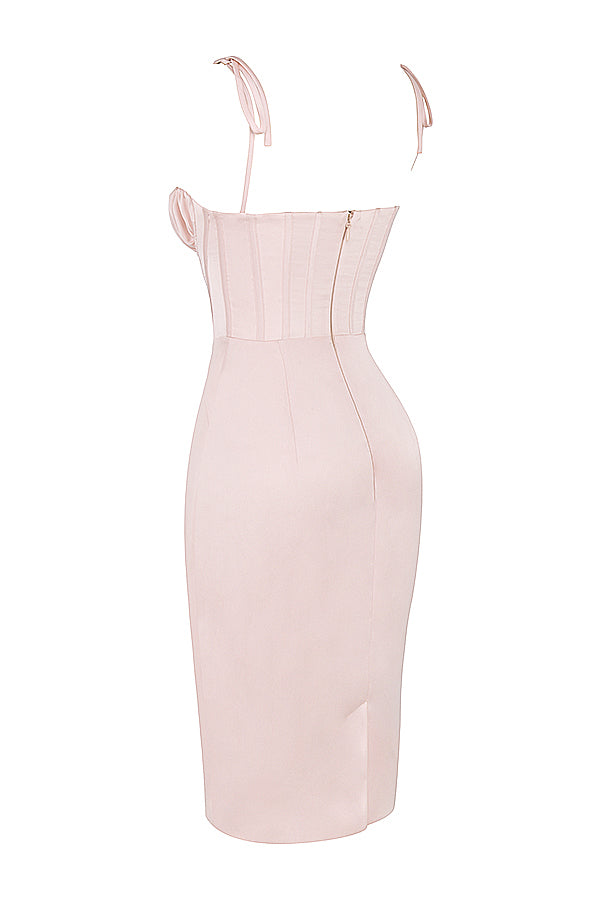 Stilla | Blush Pink Satin Korset Midikjole