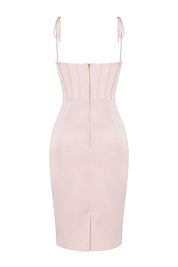 Stilla | Blush Pink Satin Korset Midikjole