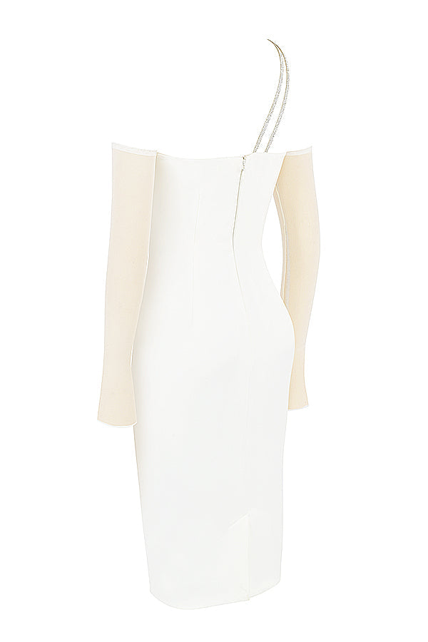 Stilla | Ivory Satin Midikjole Med Udskæring