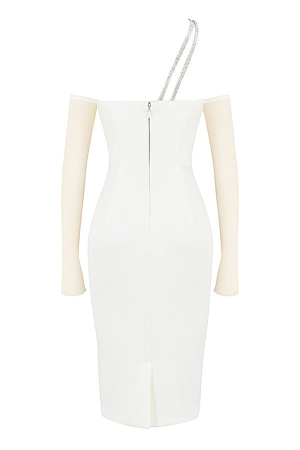 Stilla | Ivory Satin Midikjole Med Udskæring