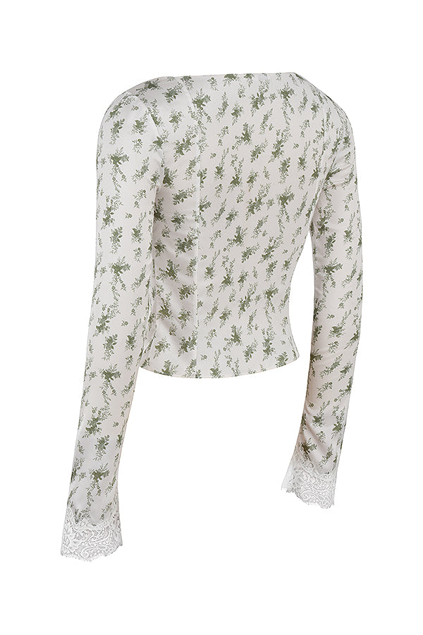 Stilla | Top Med Blondekant Og Mini Nederdel Med Haveprint